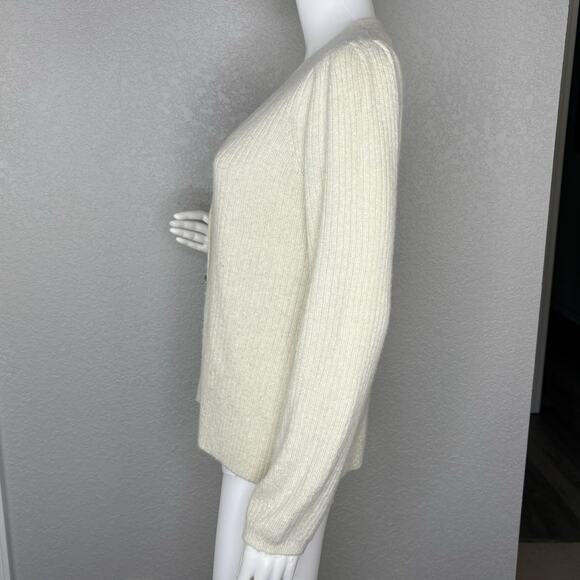 TALBOTS Cardigan Sweater Shimmer Glitter Wool Blend Ivory Neutral Size M - Picture 2 of 7